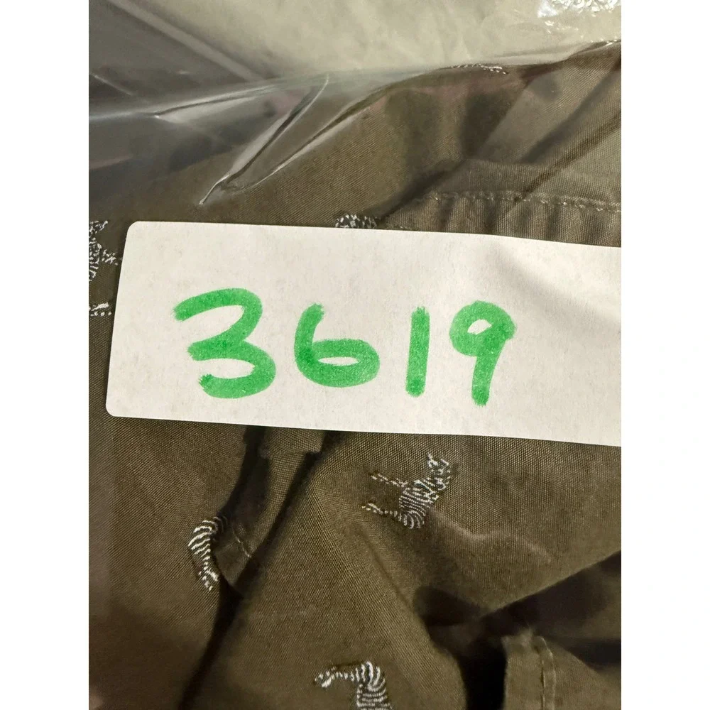 Banana Republic Mens Grant Slim Fit Luxe Poplin Zebra Print Shirt Olive Green S